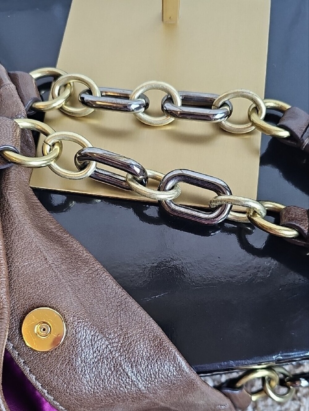Coach Vintage Kristin Brown Leather Tote / Hobo (Style 14214) Purple Lining - Picture 9 of 12